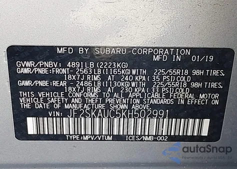 2019 Subaru Forester Limited из США, поврежденный, VIN JF2SKAUC5KH502991